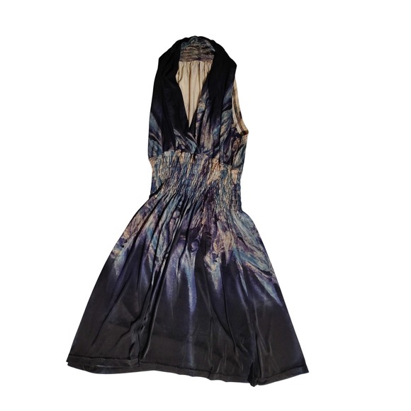 Dresses & Skirts - Womens Abstract Print Smocked Waist Mini Dress Black Blue Tan XXS‎